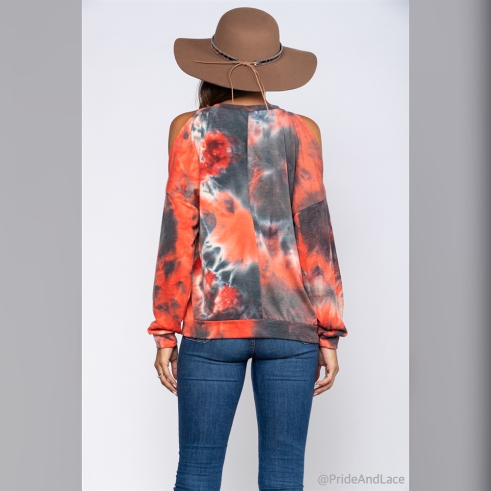 LAST 1️⃣ CORAL TIE DYE COLD SHOULDER TOP - Picture 4 of 5
